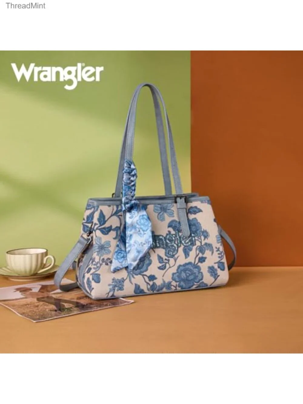 Vintage Embroidered Satchel Handbag with Detachable Crossbody Strap - Floral